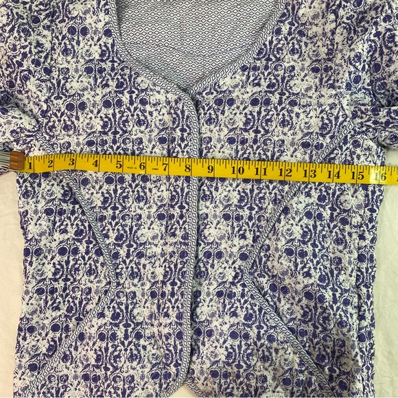 Zara Fitted Jacket Sz M Blue & White Zip Up piping  sweetheart Neck & Pockets - Picture 11 of 11